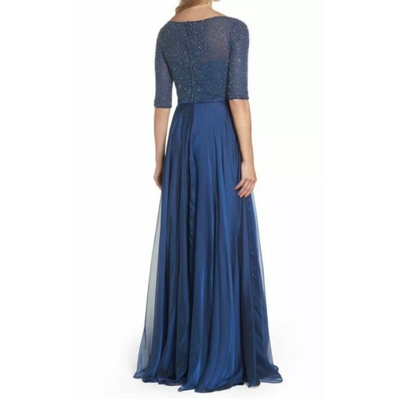 NWT La Femme 25011 Embellished Bodice Tulle Ballgown Navy Blue 12 - Picture 2 of 11